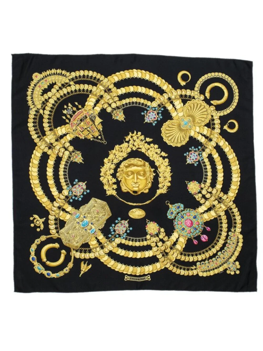 Hermes Scarf Black Gold Silk